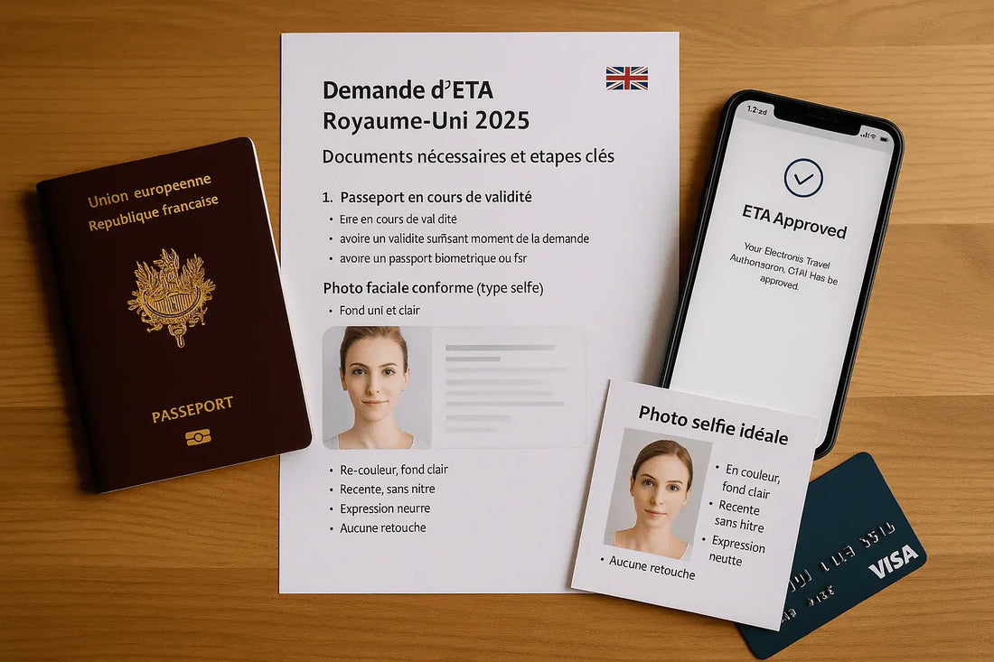 Documents nécessaires pour une demande d’ETA UK en 2025 : passeport biométrique, photo faciale conforme et validation électronique.